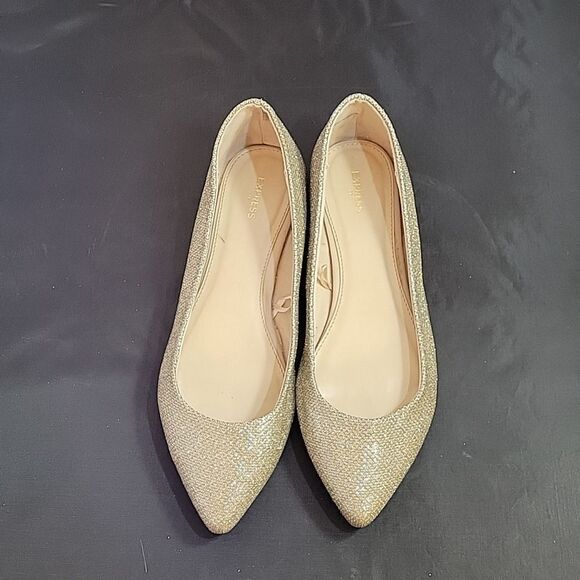 EXPRESS GOLD GLITTER EMBROIDERY POINTED TOE SLIP-ON WOMEN"S FLAT - Picture 2 of 16